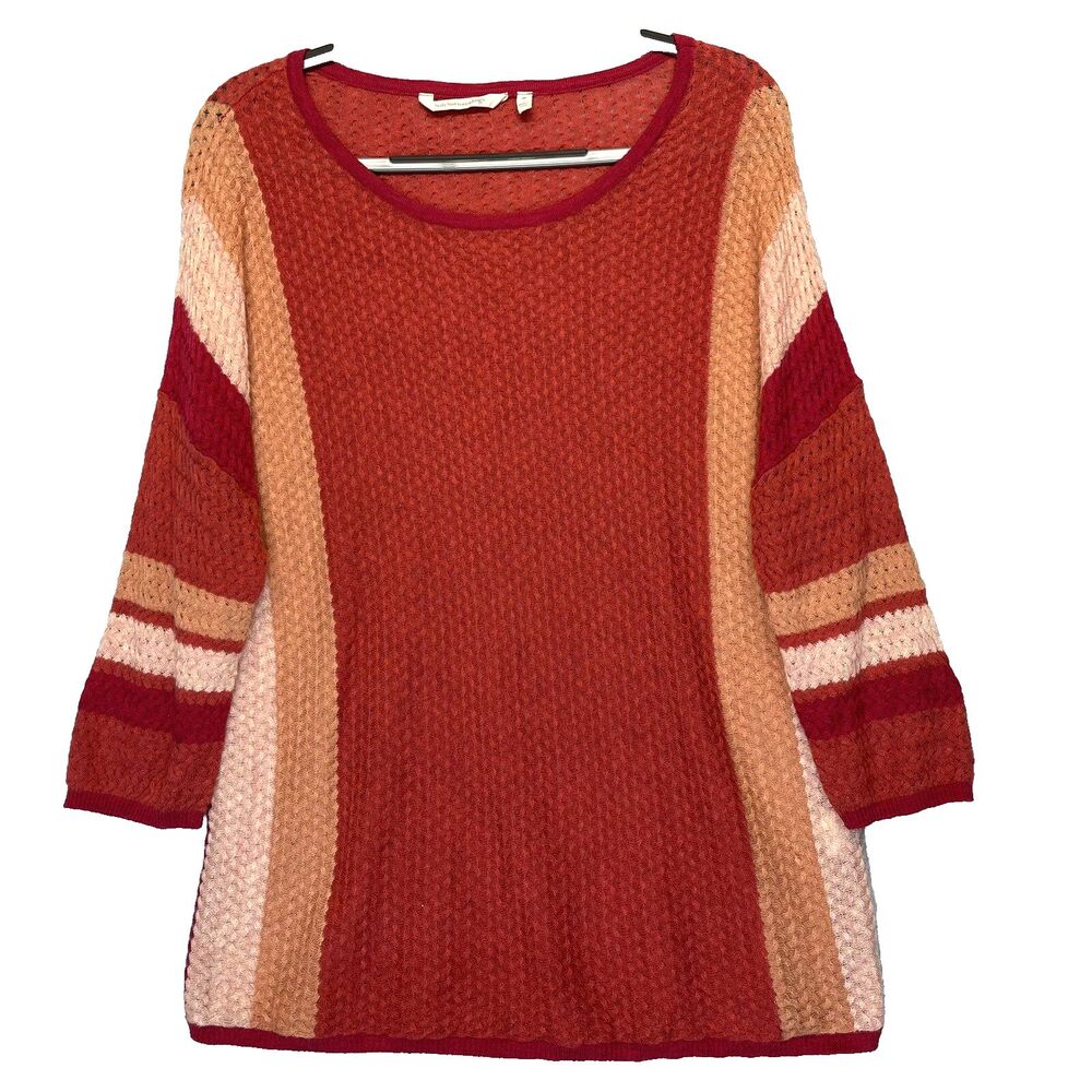 Soft Surroundings Sweater Size Medium 3/4 Sleeve Wool Blend Striped Boho Festiva